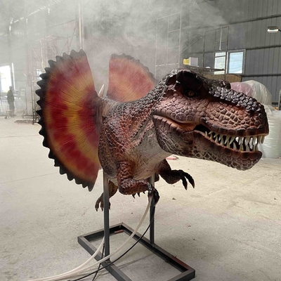 リアルなアニマトロニック恐竜 ディロフォサウルス 煙の効果のある頭